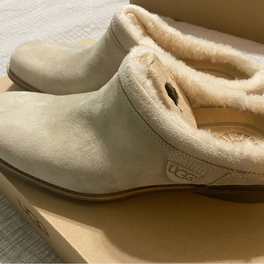 Brand new UGG sand Shoreham slip on sheepskin mule shoes.  Size 8